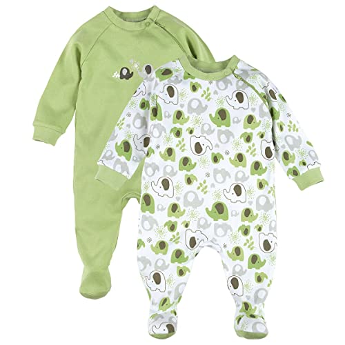 Bornino Basics - Schlafoverall Set 2er-Pack grün - für Babies - seitlicher Reißverschluss Einteiler - Allover Elefanten-Print - Reine Baumwolle - Größe 86 von Bornino