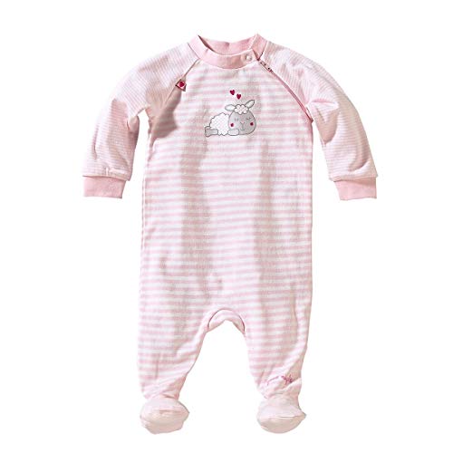 Bornino Schlafoverall, Baby-Schlafanzug mit Füßen, Einteiler, Bärchen-Print, Langarm, Baumwolle, rosa/weiß von Bornino