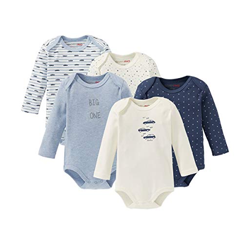 BORNINO Wickelbody Auto, 5er-Pack, Baby, Body für Jungen, langarm, Baumwolle, Blau/Wollweiß von Bornino