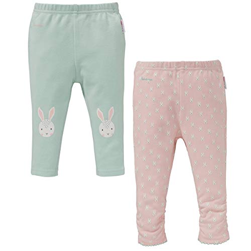 Bornino 2er Pack Leggings/Stoffhose - Farbe: grün rosa, mit Druckknöpfen, Öko-Tex Zertifiziert- für Babys/Neugeborene/Mädchen - Größe 62 von Bornino