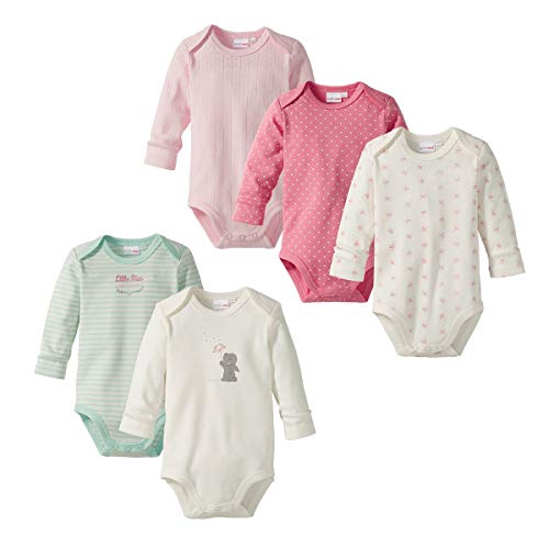 Bornino 5er Pack Bodys langarm / Baby Bekleidung Mädchen / 100% Baumwolle / rosé/wollweiß/aqua von Bornino