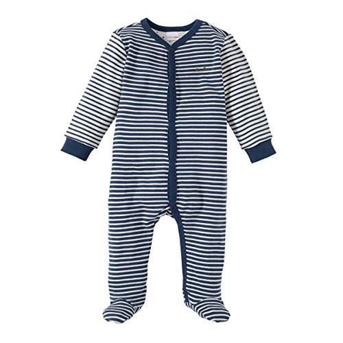 Bornino Basics Schlafoverall blau - Baby-Pyjama Geringelt - mit Patches an Ellenbogen & Paspelierung an Druckknopfleiste - Größe 62 von Bornino