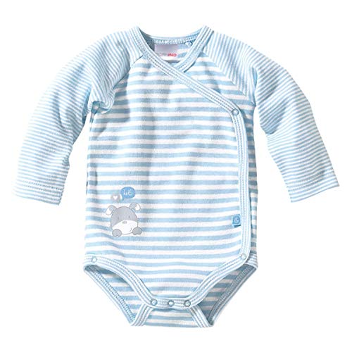 Bornino Basics Baby Wickelbody Langärmlig blau - gestreift - seitliche Druckknöpfe - 100% Baumwolle - Interlock-Qualität - mit Druckknöpfen - Größe 74 von Bornino