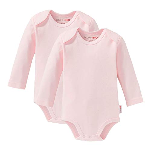 Bornino Basics 2er-Pack Bodys Langarm rosa - unifarbenes Doppelpack - Schlupfkragen - Druckknöpfe im Schrittbereich - reine Baumwolle - Größe 50 von Bornino