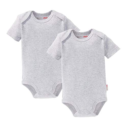 Bornino Basics 2er-Pack Bodys kurzärmlig grau - Doppelpack - Schlupfkragen - Druckknöpfe im Schrittbereich - reine Baumwolle - Größe 98 von Bornino