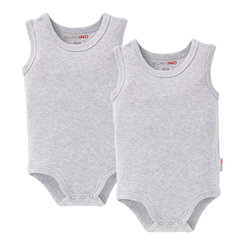 Bornino Basics 2er-Pack Bodys ohne Arm grau - ärmellose Bodys für Babies - Druckknopfverschluss im Schrittbereich - Rundhalsausschnitt - Interlock-Qualität - Größe 62 von Bornino