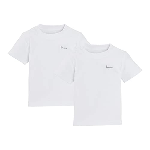 Bornino Basics 2er-Pack T-Shirts weiß - Rundhalsausschnitt - Druckknöpfe an den Schultern - Interlock-Qualität - Reine Baumwolle - Größe 98 von Bornino