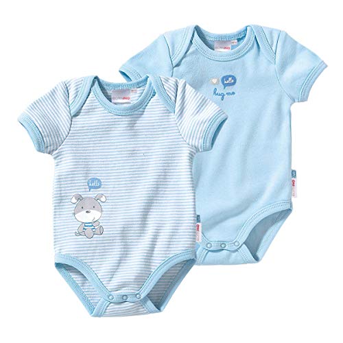 Bornino Basics Bodys kurzarm (2er-Pack) blau - mit verspielten Prints, Mäusezähnchen & Schlupfkragen - Größe 74 von Bornino