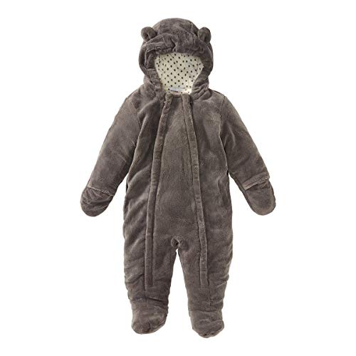 Bornino Basics Plüschoverall - kuscheliger Baby-Overall in Bären-Optik mit Kinnschutz & Kapuzen mit Ohren - Outdoor-Strampler aus Plüsch von Bornino