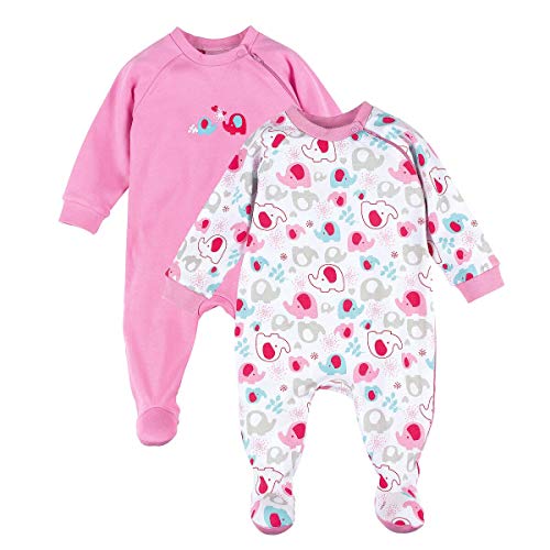 Bornino Basics - Schlafoverall Set 2er-Pack rosa - für Babies - seitlicher Reißverschluss Einteiler - Allover Elefanten-Print - Reine Baumwolle - Größe 50 von Bornino