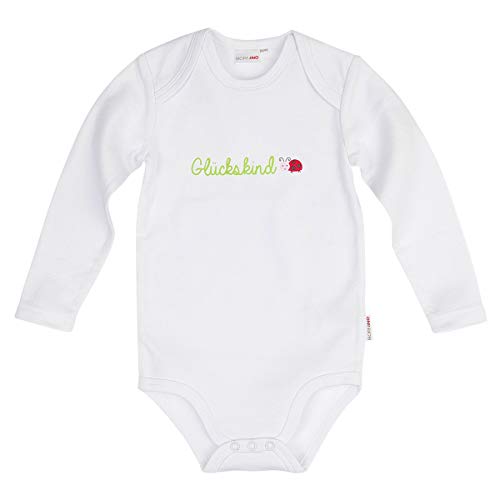 Bornino Basics Sprüchebody langarm Glückskind - Langarmbody für Babys mit Spruch - Body mit Druckknöpfen & Schlupfkragen - Größe 86 von Bornino