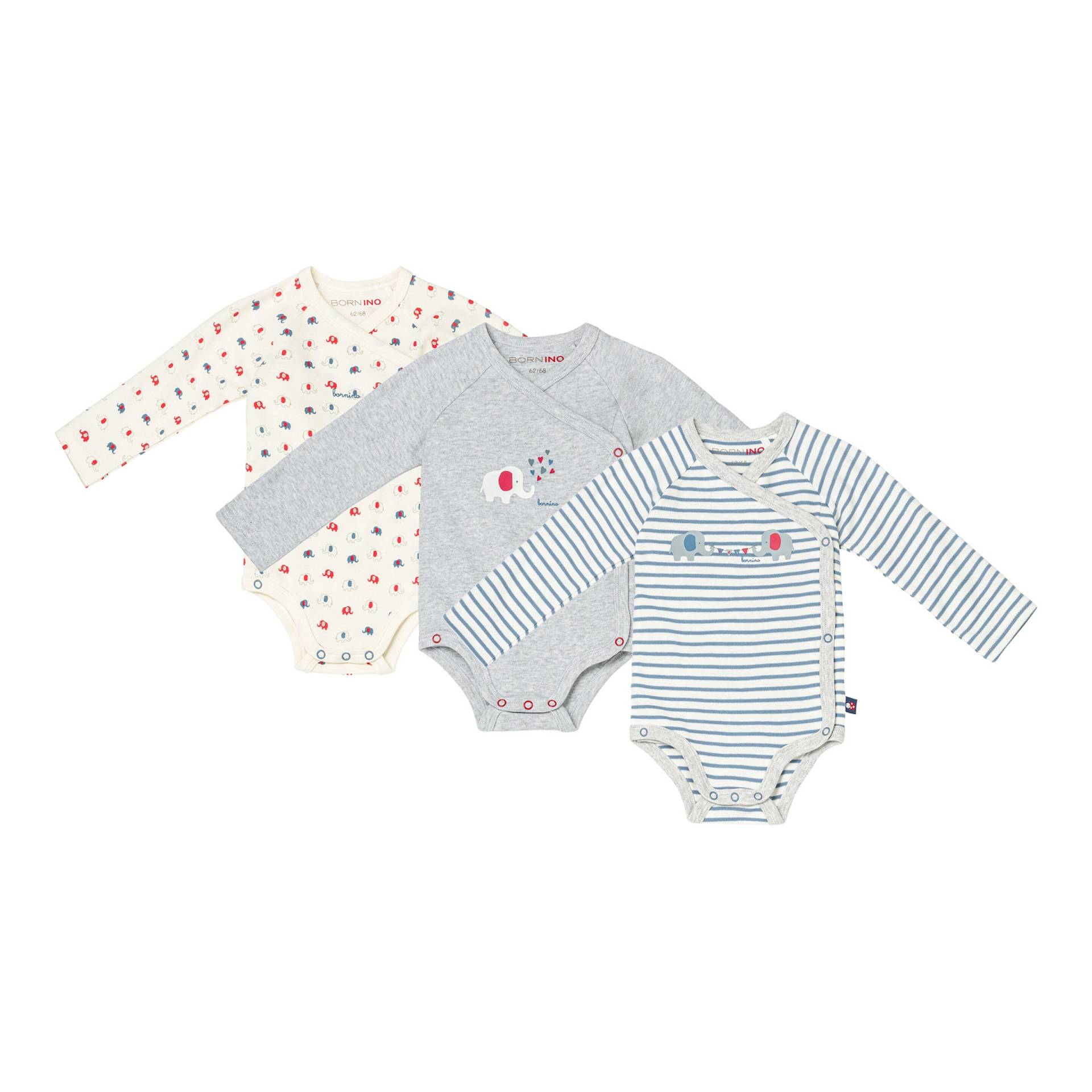 Bornino Lieblinge 3er-Pack Wickelbodys langarm Elefant Ringel von Bornino