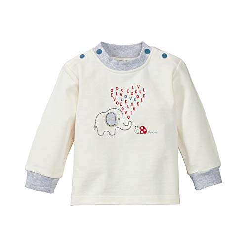 Bornino GOTS Sweatshirt Elefant & Marienkäfer - Baby-Langarmshirt mit Stickerei & Applikation, Rundhalsausschnitt & Druckknöpfen - Offwhite von Bornino