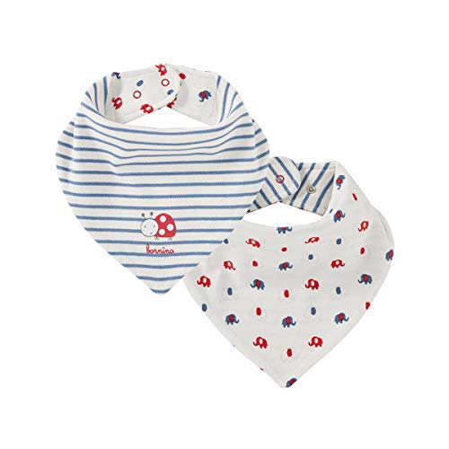 Bornino GOTS Wende-Dreieckstuch - Baby-Halstücher mit Wendefunktion & Druckknopfverschluss - 1x Streifen, 1x Allover-Elefanten-Print - offwhite von Bornino