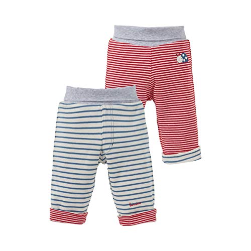 Bornino GOTS Wendehose - Babyhose in Interlockqualität aus Reiner Bio-Baumwolle mit Umschlagbund in Melange-Optik - Offwhite Geringelt/rot von Bornino