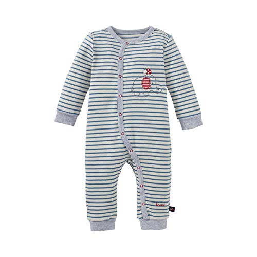 Bornino Schlafoverall, Baby-Schlafanzug für Jungen/Mädchen, Einteiler, Elefanten-Motiv, Langarm, Bio-Baumwolle, Weiß/Blau/Rot von Bornino