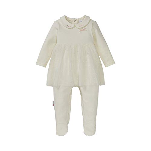 Bornino Strampler-Kleid - Festliche Mode für Babys & Kleinkinder - Baby-Overall mit besticktem Bubikragen, Zierschleife aus Samt & Tüllrock - creme von Bornino