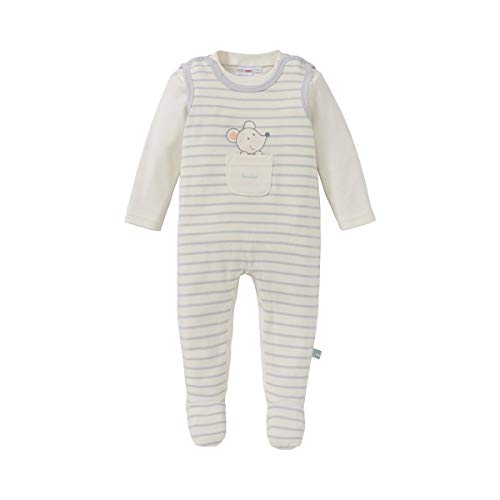 Bornino Strampler-Set Maus (2-tlg.) - geringelter Baby-Strampler mit aufgesetzten Taschen - einfarbiges Langarmshirt mit Rundhalsausschnitt von Bornino