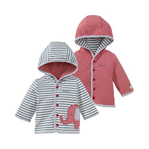 Bornino Wendejacke Elefant weiß/rot - Unisex Baby - mit Druckknopfleiste - angesetzte Kapuze - GOTS-zertifiziert - Interlock-Qualität - Größe 50 von Bornino