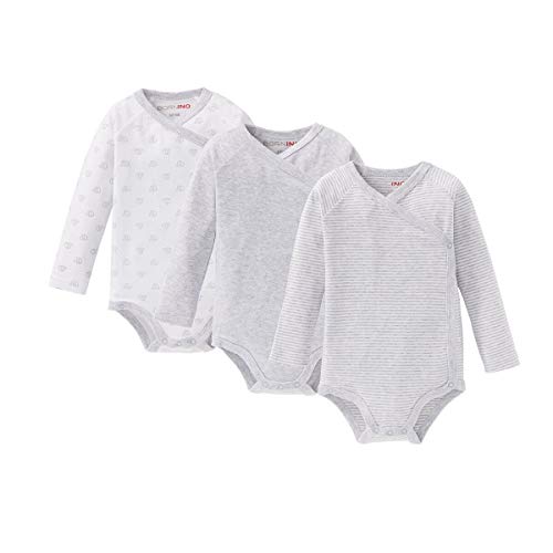 Bornino Wickelbody Basics, 3er-Pack, Baby, Body, Langarm, Baumwolle, Uni - Allover-Print - Ringel von Bornino