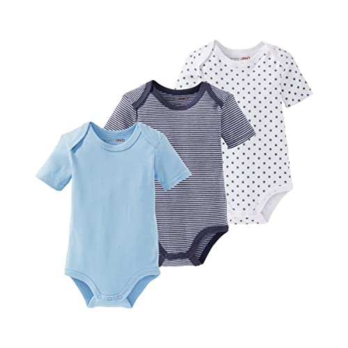 Bornino kurzarm Wickelbody Basics blau - 3er-Pack - für Babies - aus Baumwolle - Uni - mit Allover-Print - Interlock-Qualität - Größe 86 von Bornino