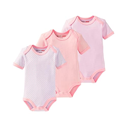 Bornino kurzarm Wickelbody Basics rosa - 3er-Pack - für Babies - aus Baumwolle - Uni - mit Allover-Print - Interlock-Qualität - Größe 98 von Bornino