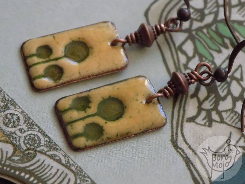 Grüner Baum Kupfer Emaille Ohrringe - Natürliche Fackel Gebrannt Schmuck von BoroMojoShop