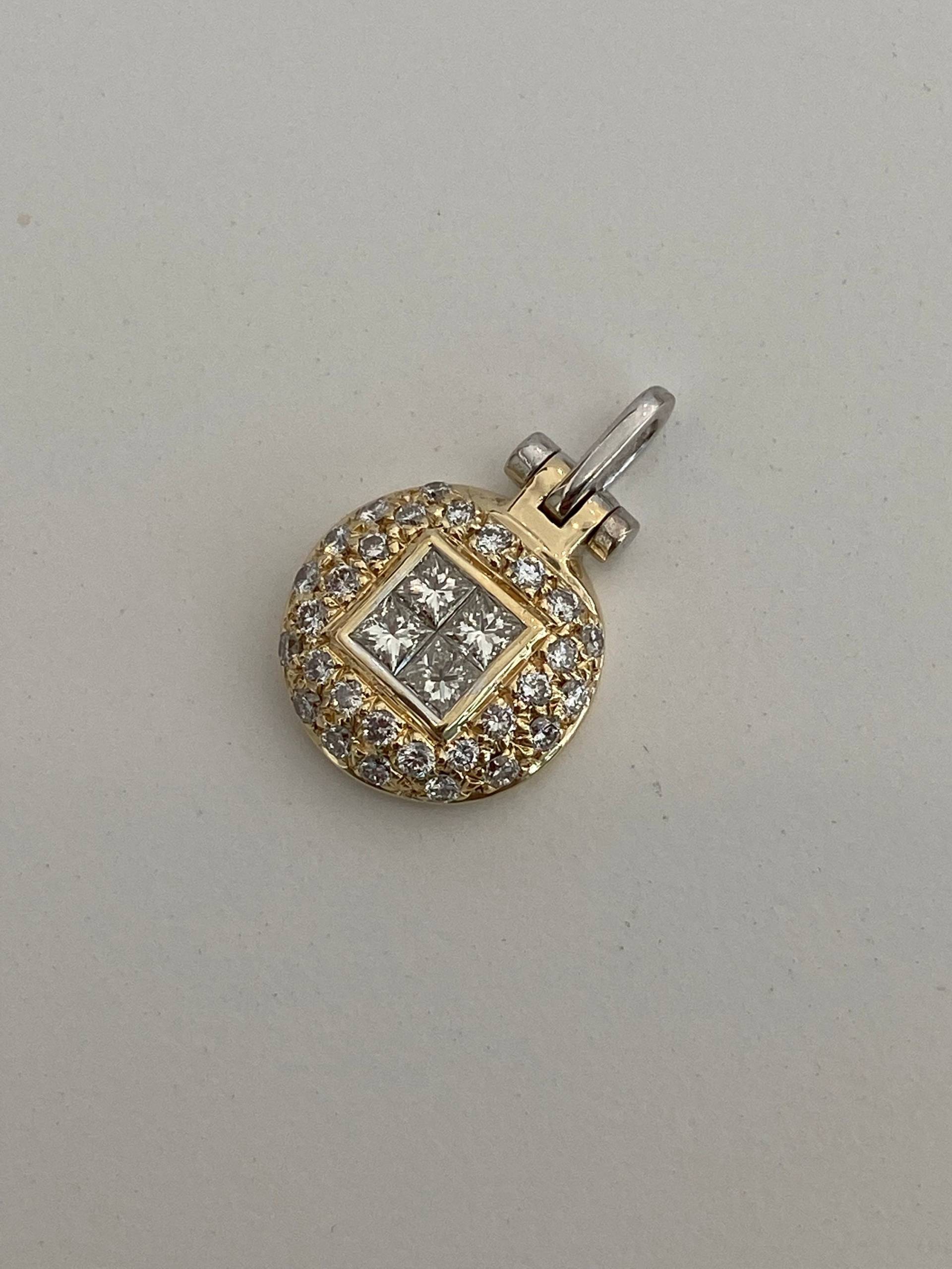 18K Karat 2 Ton Gelb & Weiß Gold Damen Diamant Anhänger Unsichtbar Und Zange Set Diamanten Mit Bail Luxus Schmuck Geschenk Für Sie von BorohanFineJewelry