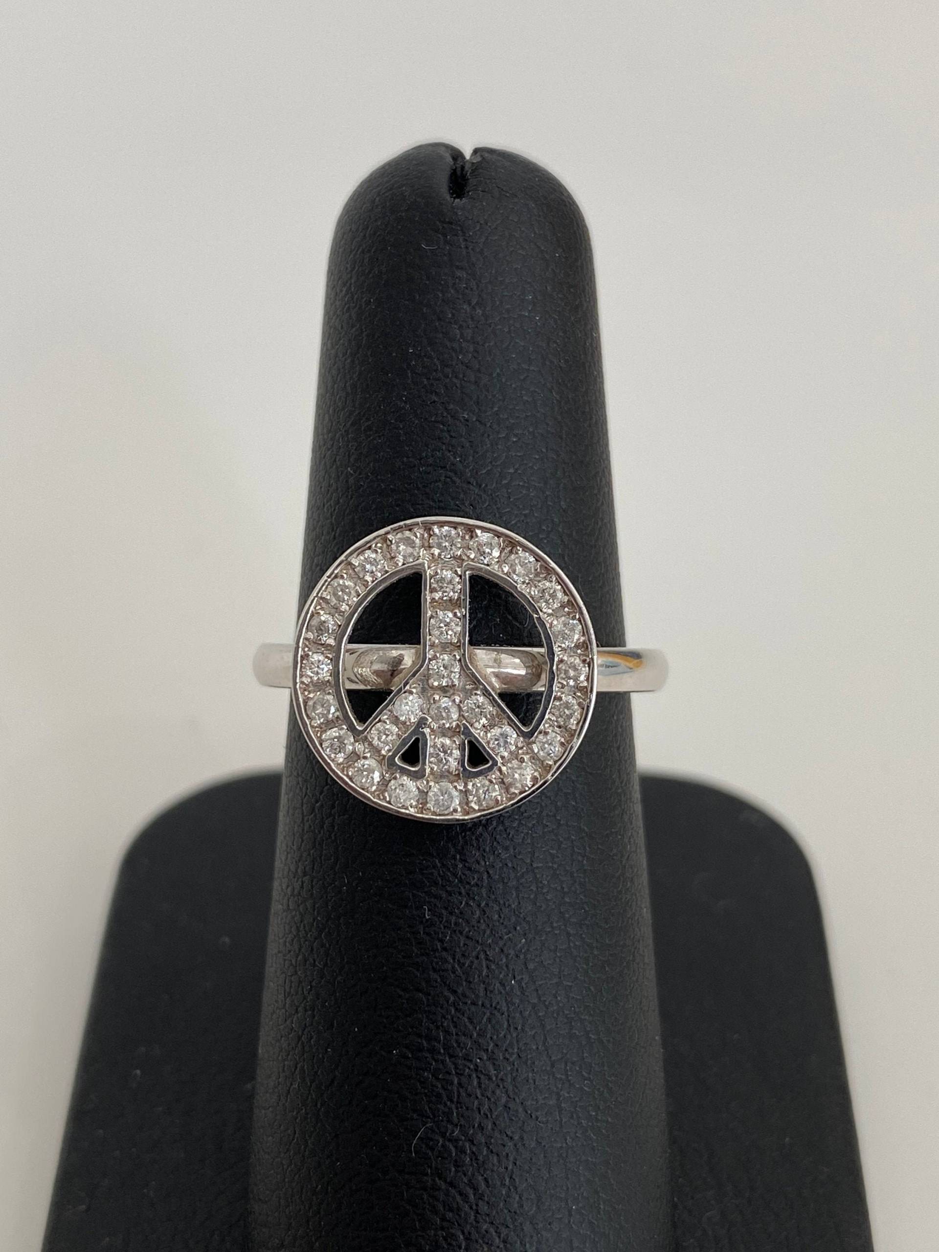 Frauen Statement Diamant Ring Peace Zeichen Damen 18 Karat Weiß Gold 0, 30 Ct Gesamt Diamantgewicht & Love Schmuck Geschenk Für Sie von BorohanFineJewelry