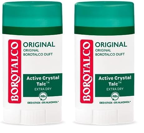 Borotalco Original Deo Stick - 48 Stunden Wirksamkeit - Formel Mit Active Crystal Talc für Dreifachen Schutz Gegen Schweiß - 0% Alkohol - für Herren & Damen (2er Pack) von Borotalco
