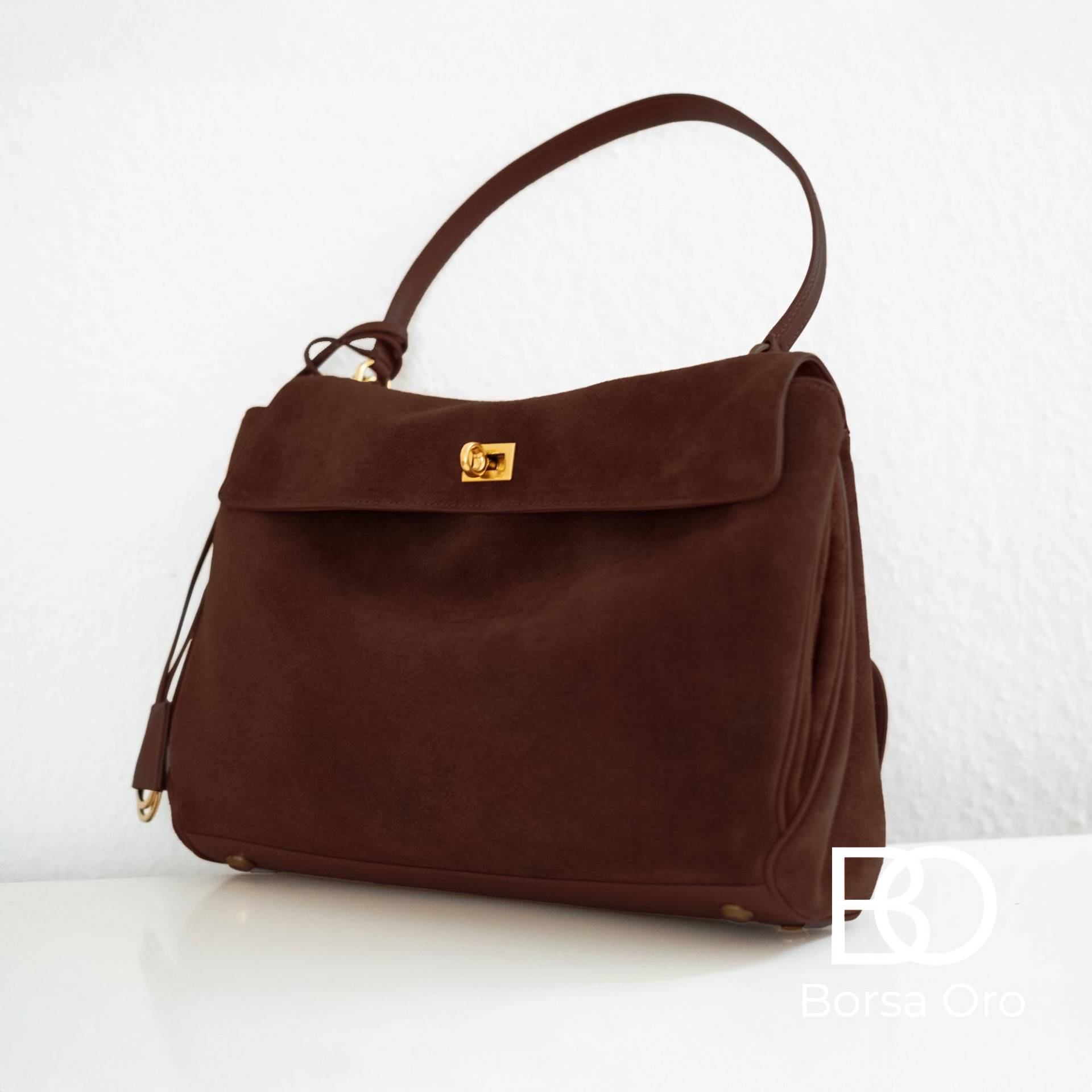 Handgefertigte Wildledertasche Damen, Schultertasche Echtes Leder, Stilvolle Umhängetasche, Handtasche, Perfekte Geschenkidee - Rotbraun von BorsaOro