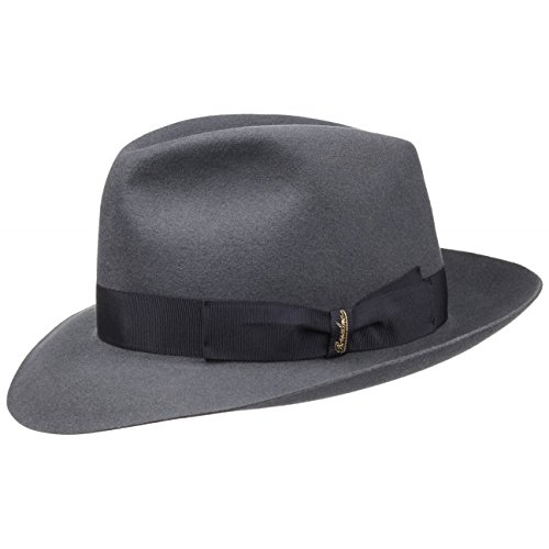 Borsalino 50 Gramm Fedora Herrenhut Haarfilzhut Damen Herren Filzhüte mit Ripsband Sommer Winter (57 cm - dunkelgrau) von Borsalino