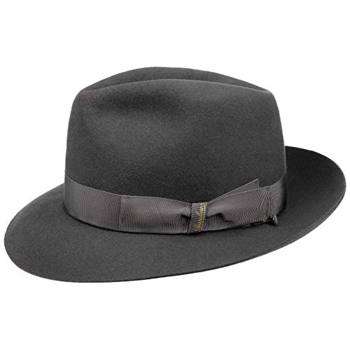 Borsalino 50 Gramm Fedora Herrenhut Haarfilzhut Herren Filzhüte mit Ripsband Winter Sommer (58 cm - dunkelgrau) von Borsalino