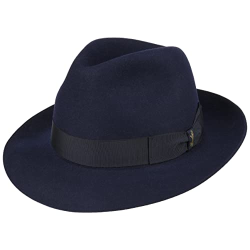 Borsalino Alessandria Superior Haarfilzhut Filzhut Herrenhut Fedora Herren - Made in Italy mit Futter, Ripsband Frühling-Sommer Herbst-Winter - 57 cm blau von Borsalino