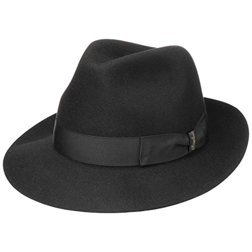 Borsalino Alessandria Superior Haarfilzhut Filzhut Herrenhut Fedora Herren - Made in Italy mit Futter, Ripsband Frühling-Sommer Herbst-Winter - 57 cm schwarz von Borsalino
