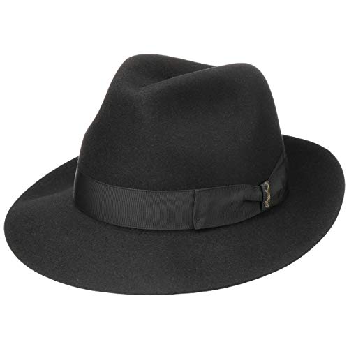 Borsalino Alessandria Superior Haarfilzhut Filzhut Herrenhut Fedora Herren - Made in Italy mit Futter, Ripsband Frühling-Sommer Herbst-Winter - 59 cm schwarz von Borsalino