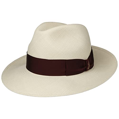 Borsalino Amedeo Bogart Panamahut Panamastrohhut Bogarthut Fedora Sommerhut Sonnenhut Herren - Made in Italy mit Ripsband Frühling-Sommer Sommer - 56 cm Natur-Bordeaux von Borsalino