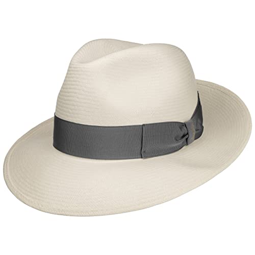 Borsalino Big Brim Bogart Panamahut Bogarthut Strohhut Hut Sommerhut Sonnenhut Panamastrohhut Damen/Herren - Made in Italy Panamastroh mit Ripsband, Ripsband Frühling-Sommer Sommer - 61 cm Natur-grau von Borsalino