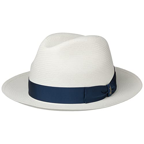 Borsalino Black Trim Small Panamahut Panamastrohhut Hut Strohhut Sonnenhut Sommerhut Fedora Damen/Herren - Made in Ecuador Strandhut mit Ripsband Frühling-Sommer - 59 cm Natur-blau von Borsalino