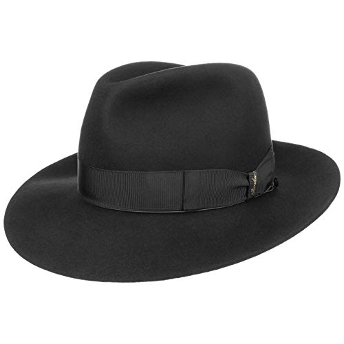 Borsalino Breitrand Bogarthut Haarfilzhut Filzhut Herrenhut Damen/Herren - Bogart Hut mit Futter, Ripsband Frühling-Sommer Herbst-Winter - 56 cm schwarz von Borsalino
