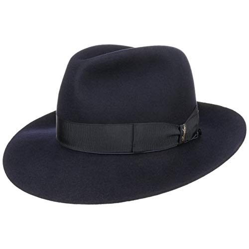 Borsalino Breitrand Bogarthut Haarfilzhut Filzhut Herrenhut Damen/Herren - Made in Italy Bogart Hut mit Futter, Ripsband Herbst Frühjahr Winter Sommer Frühling-Sommer Herbst-Winter - 57 cm blau von Borsalino