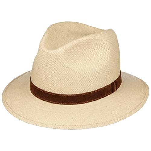 Borsalino Classic Traveller Panamahut Strohhut Panamastrohhut Sonnenhut Sommerhut Herren - Made in Italy mit Lederband Frühling-Sommer - 58 cm Natur von Borsalino