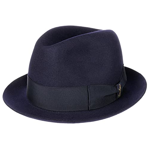 Borsalino Federico Premium Player Trilby Haarfilzhut Filzhut Filztrilby Wollfilzhut Damen/Herren - Made in Italy mit Futter, Ripsband Herbst-Winter - 55 cm blau von Borsalino