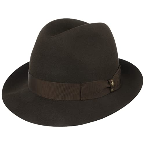 Borsalino Georgio Herren Haarfilzhut Damen/Herren - Made in Italy Filmhut Fedora Herrenhut mit Ripsband Herbst Frühjahr Winter Sommer Frühling-Sommer Herbst-Winter - 59 cm Dunkelbraun von Borsalino