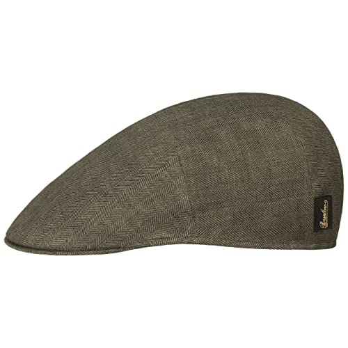 Borsalino Herringbone Leinen Flatcap Schirmmütze Schiebermütze Leinencap Damen/Herren - Made in Italy mit Schirm, Futter Frühling-Sommer - M (56-57 cm) Oliv von Borsalino