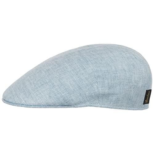 Borsalino Herringbone Leinen Flatcap Schirmmütze Schiebermütze Leinencap Damen/Herren - Made in Italy mit Schirm, Futter Frühling-Sommer - M (56-57 cm) blau von Borsalino