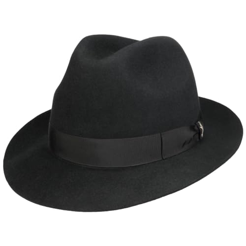 Borsalino Marengo Haarfilz Bogarthut Haarfilzhut Fedora Herrenhut Damen/Herren - Made in Italy Wollhut Filzhut mit Ripsband Frühling-Sommer Herbst-Winter - 55 cm schwarz von Borsalino