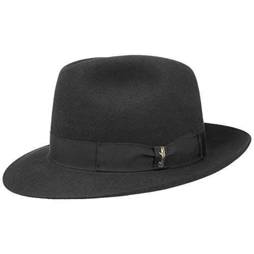 Borsalino Marengo Haarfilz Bogarthut Haarfilzhut Fedora Herrenhut Damen/Herren - Made in Italy Wollhut Filzhut mit Ripsband Frühling-Sommer Herbst-Winter - 58 cm schwarz von Borsalino