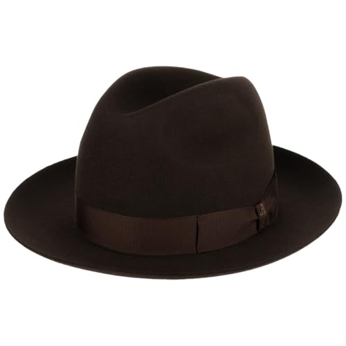 Borsalino Marengo Haarfilz Bogarthut Haarfilzhut Fedora Herrenhut Damen/Herren - Made in Italy Wollhut Filzhut mit Ripsband Winter Frühling-Sommer Herbst-Winter - 57 cm braun von Borsalino