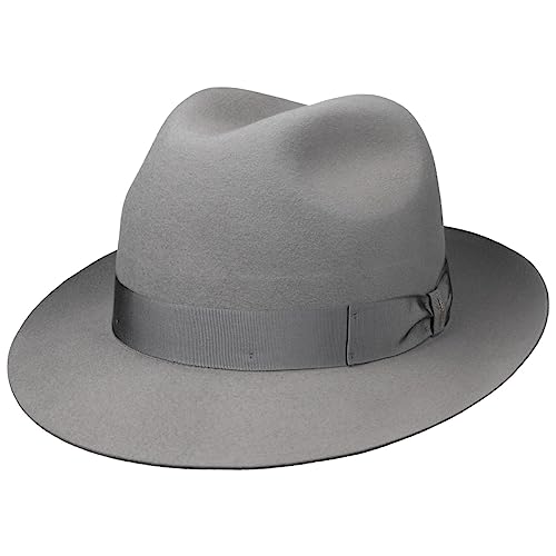 Borsalino Marengo Haarfilz Bogarthut Haarfilzhut Fedora Herrenhut Damen/Herren - Made in Italy Wollhut Filzhut mit Ripsband Winter Frühling-Sommer Herbst-Winter - 58 cm hellgrau von Borsalino